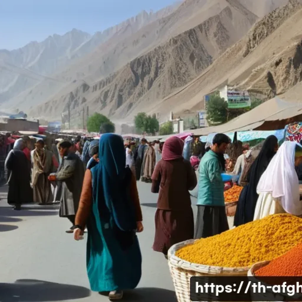2021년 카불 사태 - **Prompt:** A bustling marketplace scene in Kabul. Vendors are selling colorful textiles, spices, an...