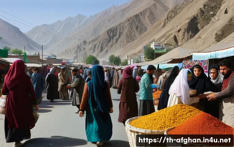 2021년 카불 사태 - **Prompt:** A bustling marketplace scene in Kabul. Vendors are selling colorful textiles, spices, an...