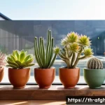 사막 기후 적응 식물 - **A Vibrant Desert Oasis Indoor Garden:** A beautifully arranged indoor desert garden in a warm, inv...