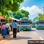 인접 국가에서의 육로 이동 - A detailed scene of a daytime land border crossing between Thailand and Laos at Nong Khai to Vientia...