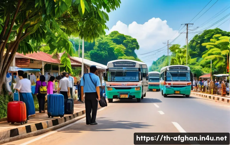 인접 국가에서의 육로 이동 - A detailed scene of a daytime land border crossing between Thailand and Laos at Nong Khai to Vientia...